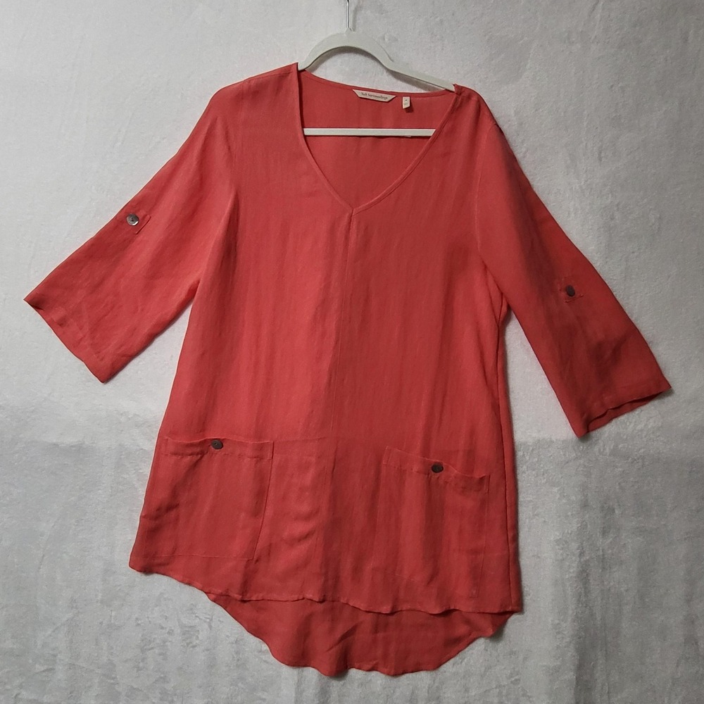 Soft Surroundings Tunic Top Womens Medium Red V Neck Pockets Relaxed 3/4 Sleeve‎